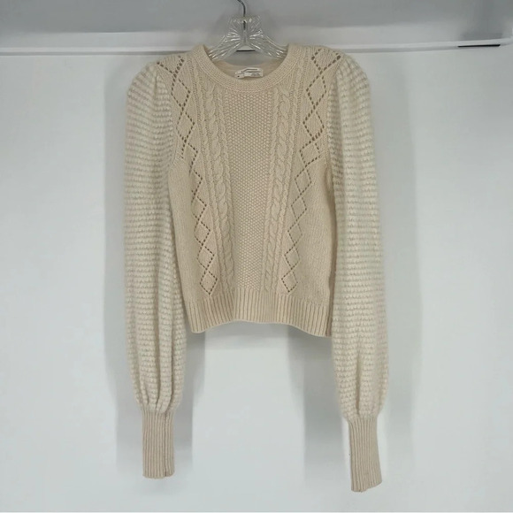 Anthropologie Cream Wool Alpaca Blend Knit Bohemian Balloon Sleeve Sweater XS - Picture 2 of 7